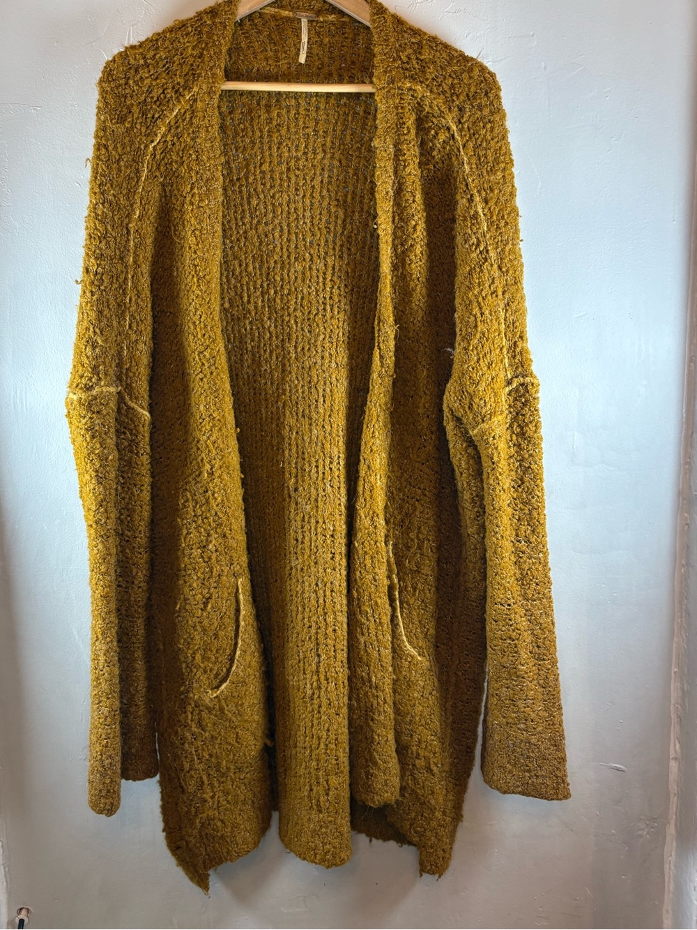Free People Chunky Boucle Knit Duster Cardigan – Mustard/Olive, Oversized